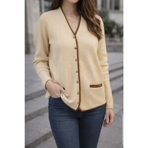 Ralph Lauren Women's Cardigan Faux Suede Trim Button Sweater